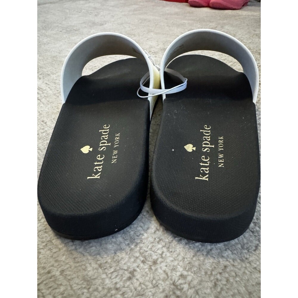 NWOB Kate Spade Logo Slide Sandals Size 10 Off White Black Pool Beach ‘Sunny’ - Picture 5 of 5